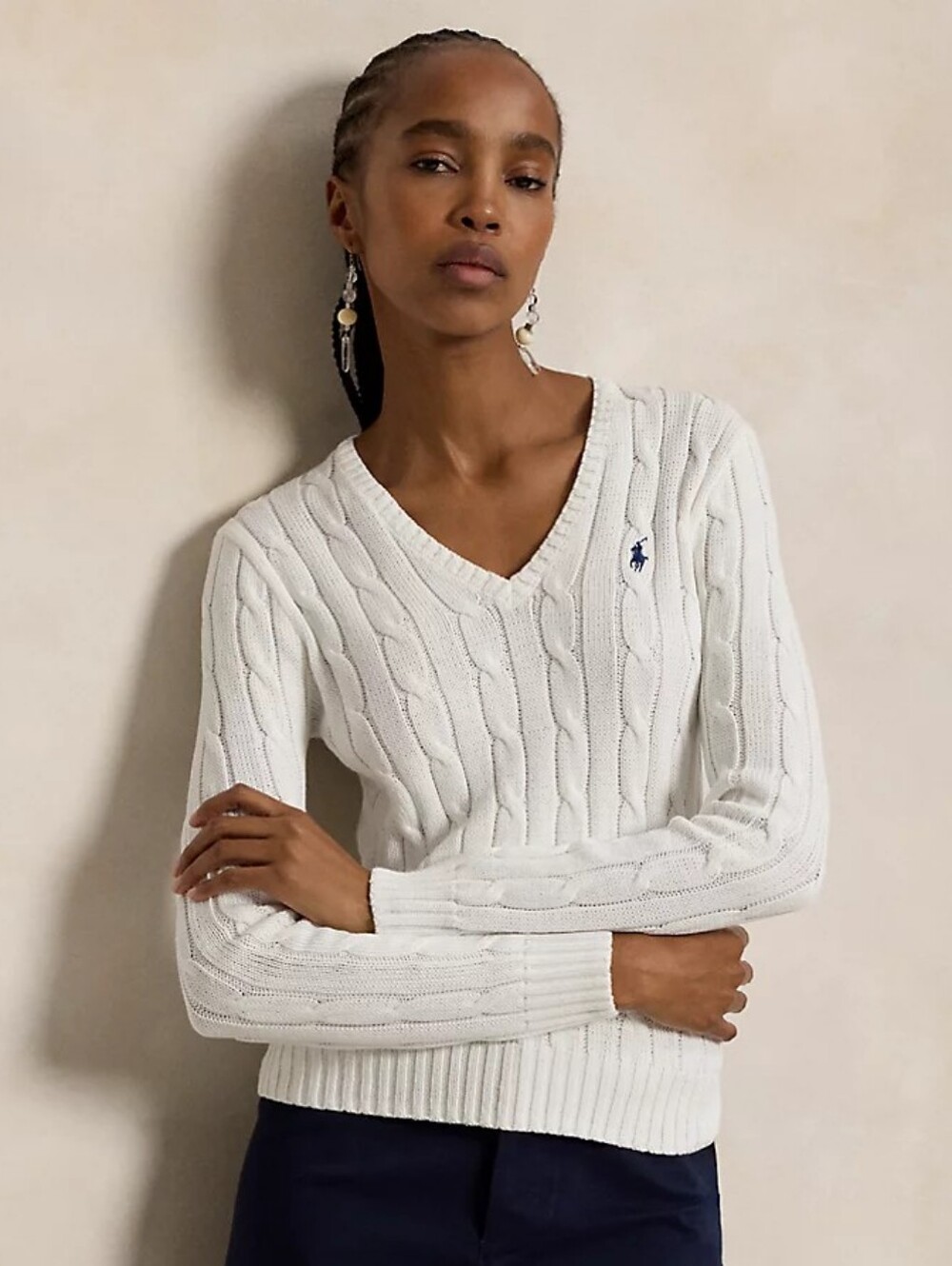 NWT Polo Ralph Lauren XS White Cable Knit Sweater Quiet Luxury Old Money Classic